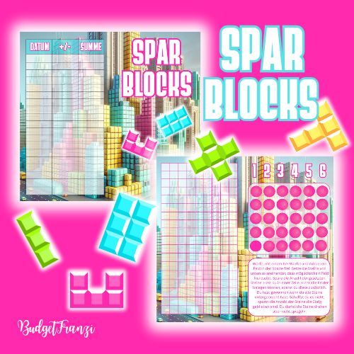 Klappkarte Spar Blocks Sparspiel Sparchallenge A6 Binder