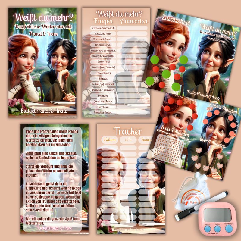 Weißt du mehr? Das fröhliche Wörterraten mit Franzi und Irene mit viel Zubehör und Aktionen Budget  Sparspiel A6 Binder