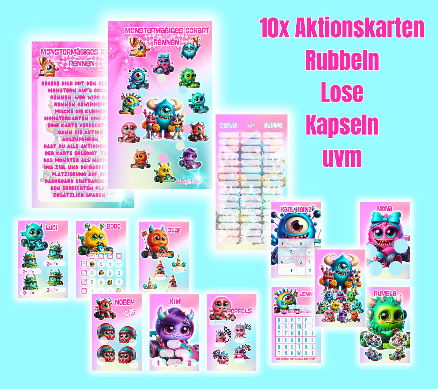 Sparspiel Monstermäßiges Gokartrennen mit viel Zubehör und Aktionen Budget großes Sparspiel A6 Binder