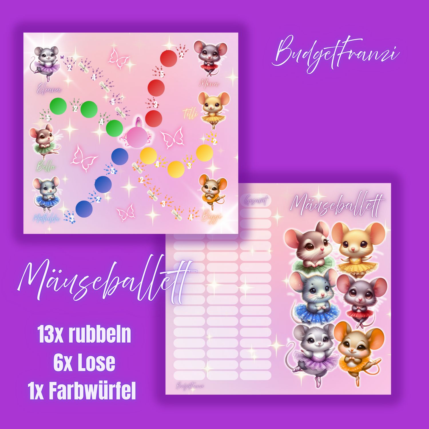Klappkarte Mäuseballett Sparspiel Sparchallenge A6 Binder