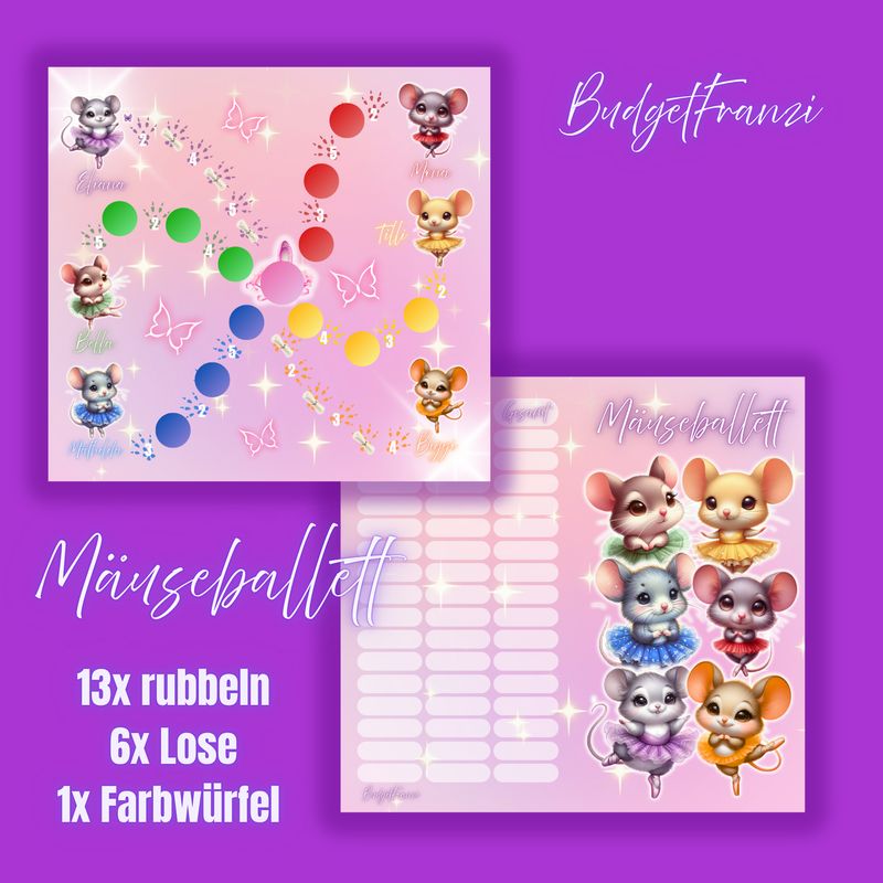 Klappkarte Mäuseballett Sparspiel Sparchallenge A6 Binder