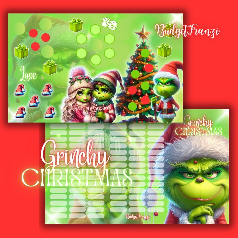 3er Klappkarte Grinchy Christmas  Sparspiel Sparchallenge A6 Binder