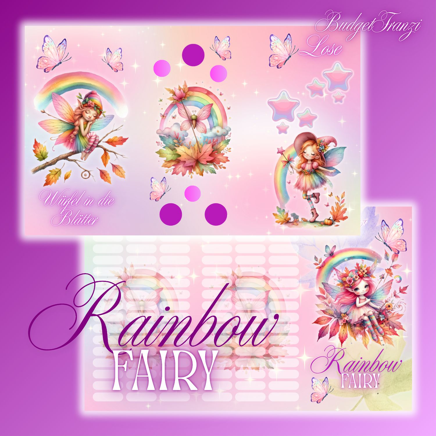 3er Klappkarte Rainbow Fairy Sparspiel Sparchallenge A6 Binder