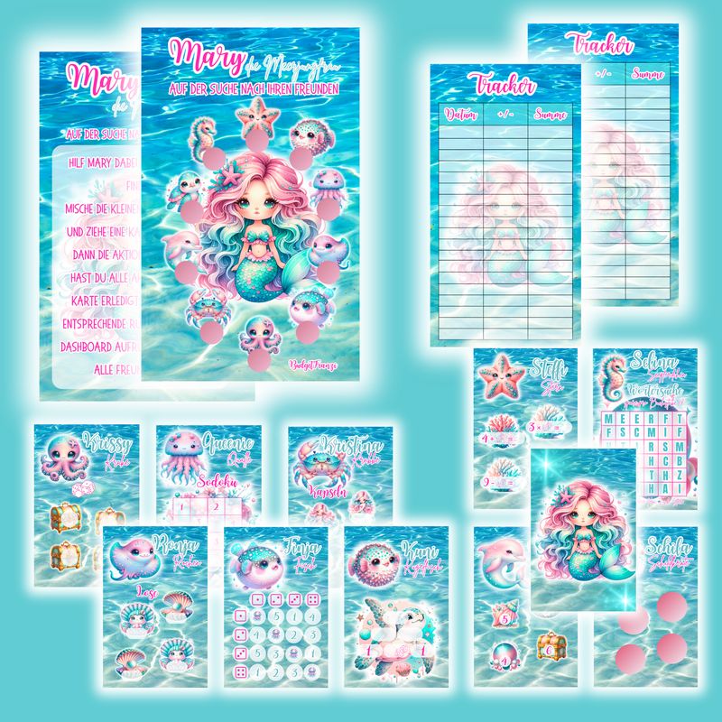 Sparspiel Mary die Meerjungfrau mit viel Zubehör und Aktionen Budget großes Sparspiel A6 Binder