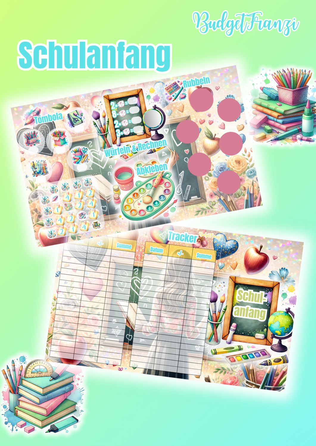 3er Klappkarte Schulanfang Schule Kinder Sparspiel Sparchallenge A6 Binder