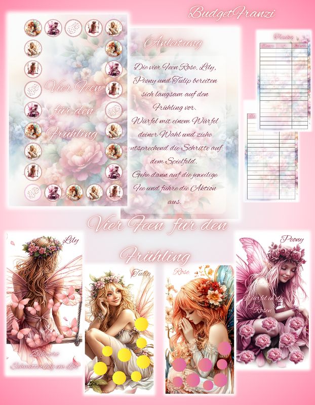 Sparspiel Vier Feen für den Frühling und Aktionen Budget Sparspiel A6 Binder