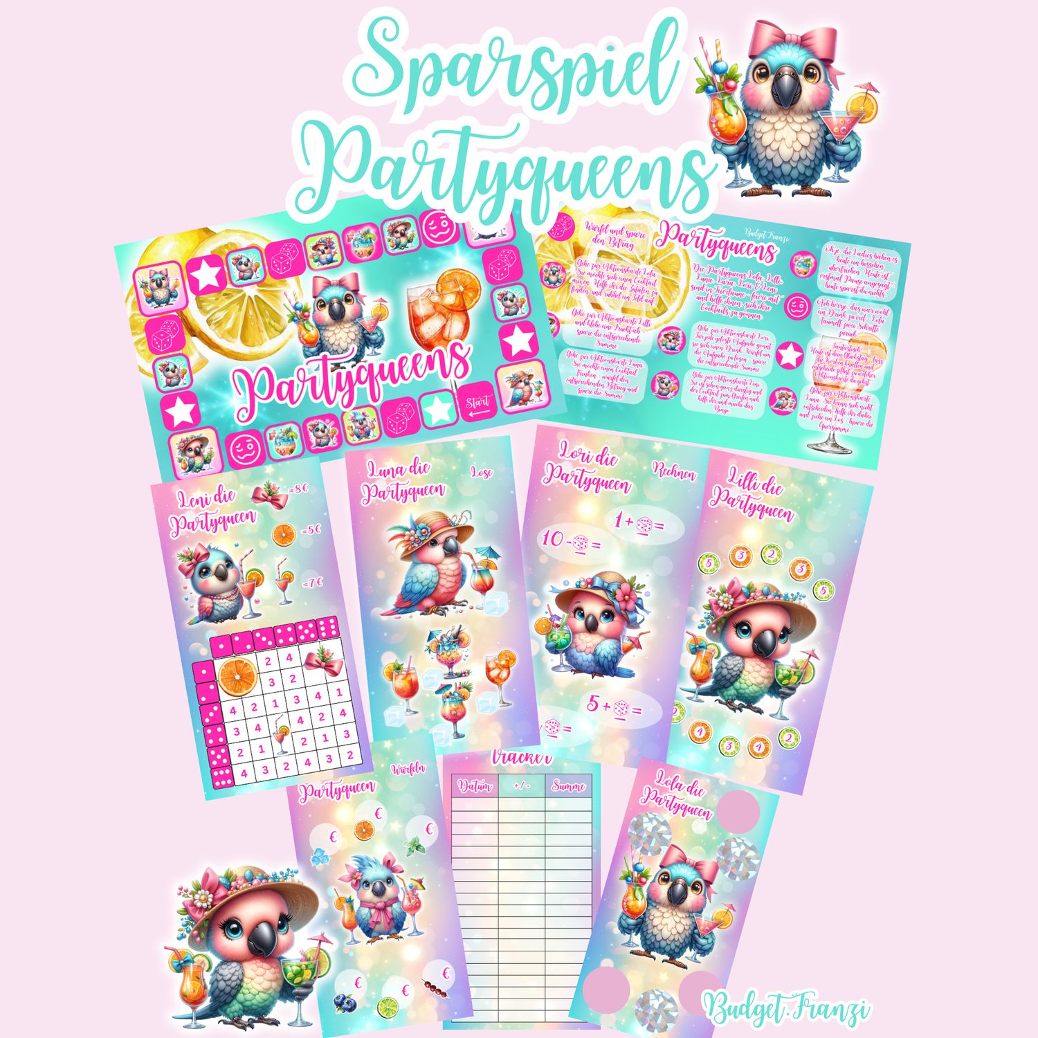 Sparspiel Partyqueens mit viel Zubehör und Aktionen Budget großes Sparspiel A6 Binder