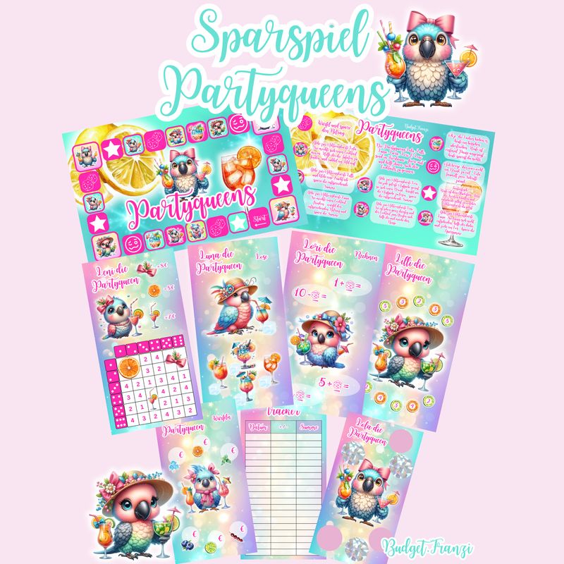 Sparspiel Partyqueens mit viel Zubehör und Aktionen Budget großes Sparspiel A6 Binder