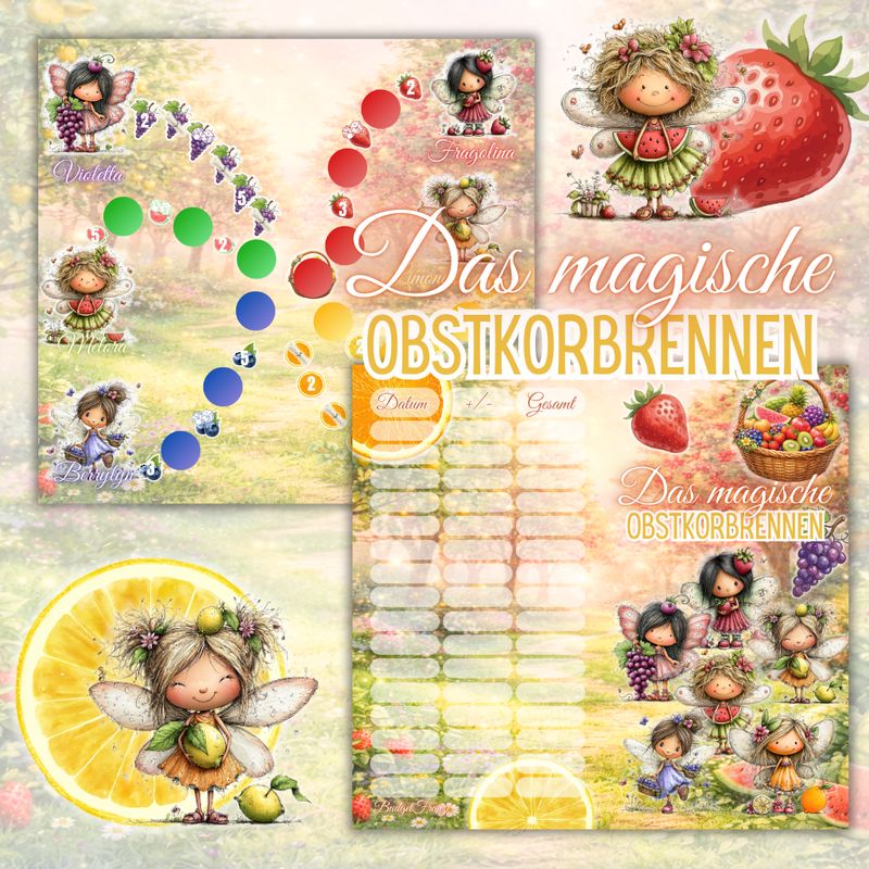 Klappkarte magisches Obstkorbrennen Sparspiel Sparchallenge A6 Binder