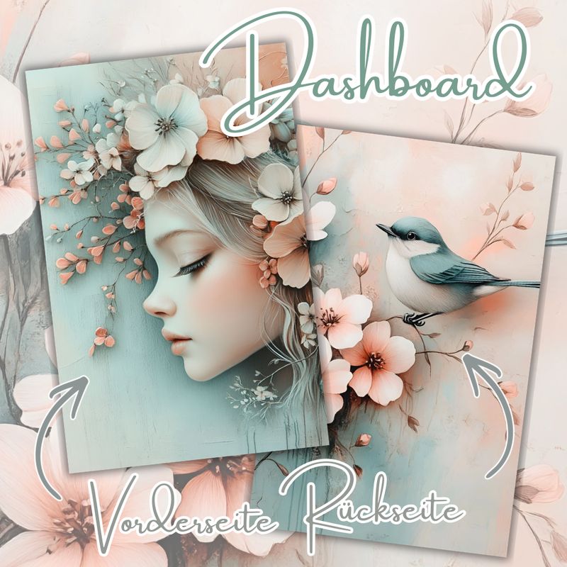 Dashboard Frühling Vogel Mädchen rosa mint Deckblatt Trennblatt Budget für den A6 Binder gedruckt mit Tracker Budgetieren Umschlagmethode