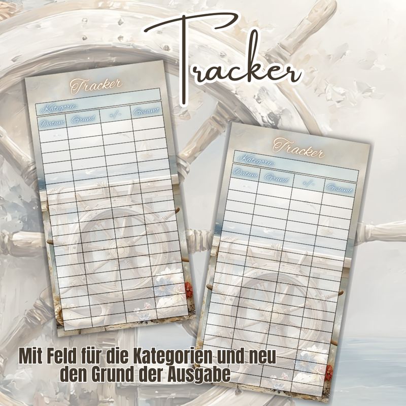 10er Set maritim Steuerrad Budget Tracker A6 Binder beidseitig bedruckt und matt foliert Umschlagmethode