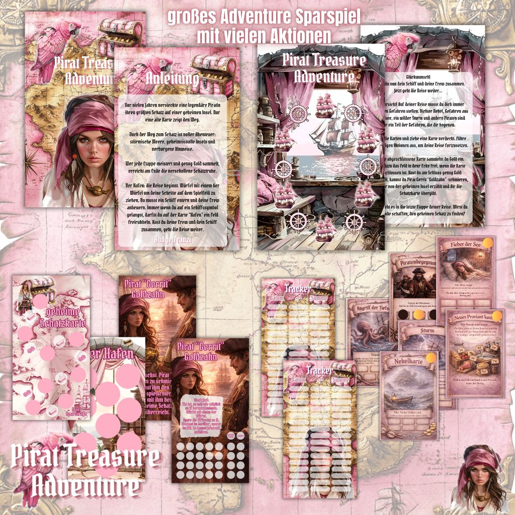Sparspiel Pirat Treasure Adventure mit viel Zubehör und Aktionen Budget großes Sparspiel A6 Binder