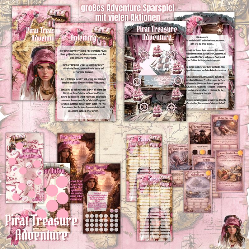 Sparspiel Pirat Treasure Adventure mit viel Zubehör und Aktionen Budget großes Sparspiel A6 Binder