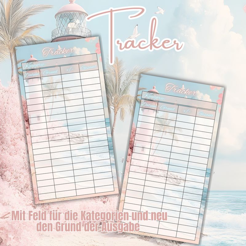10er Set maritim Leuchtturm Budget Tracker A6 Binder beidseitig bedruckt und matt foliert Umschlagmethode