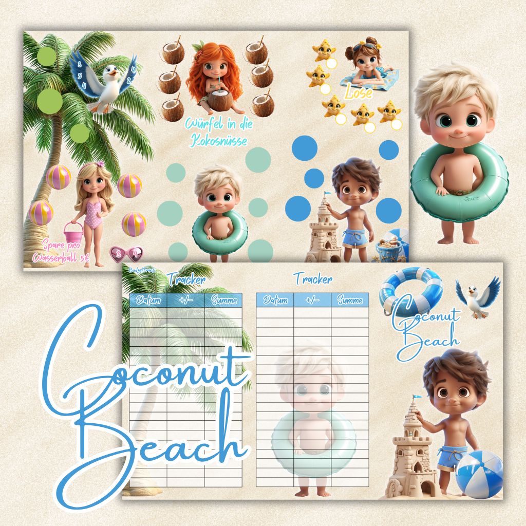 3er Klappkarte Coconut Beach Urlaub Sommer  Sparspiel Sparchallenge A6 Binder