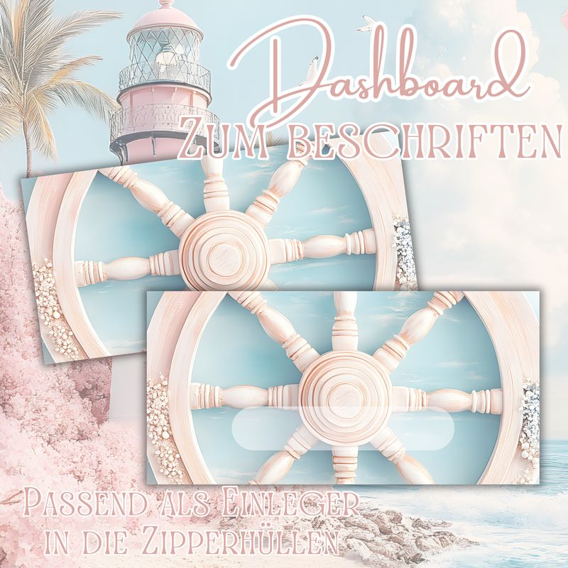 10er Set Dashboard für die Zippertasche maritim Steuerrad Deckblatt Budget für den A6 Binder gedruckt Budgetieren Umschlagmethode