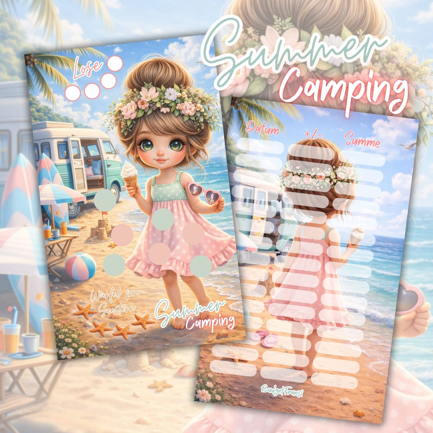 Gelochte Sparchallenge Summer Camping Sparspiel A6 Binder