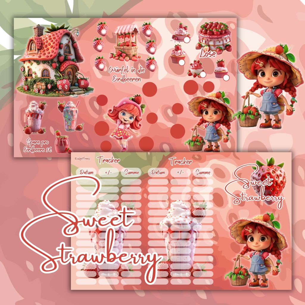 3er Klappkarte sweet Strawberry Sparspiel Sparchallenge A6 Binder