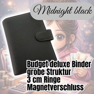Midnight black Budget Franzi Deluxe Binder grobe Struktur A6 große Ringe 3cm schwarz
