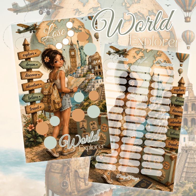 Gelochte Sparchallenge World Explorer Sparspiel Heart A6 Binder