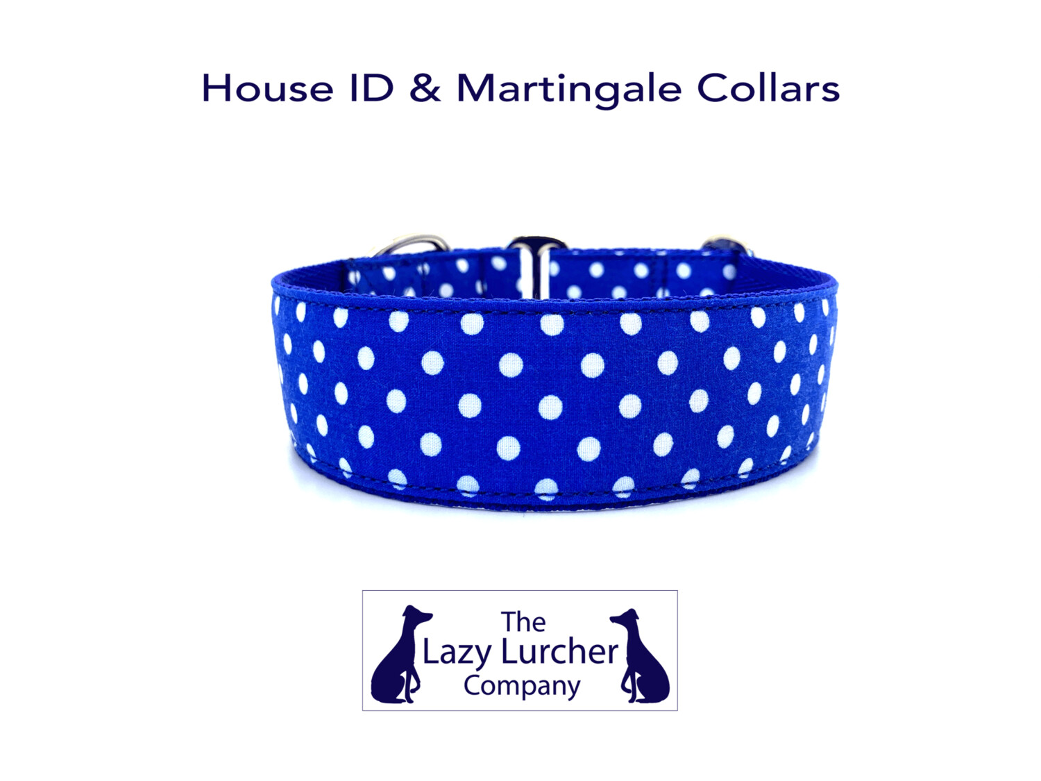 Greyhound Collar House ID or Martingale Collars for Sighthound Breeds Blue Polka Dot