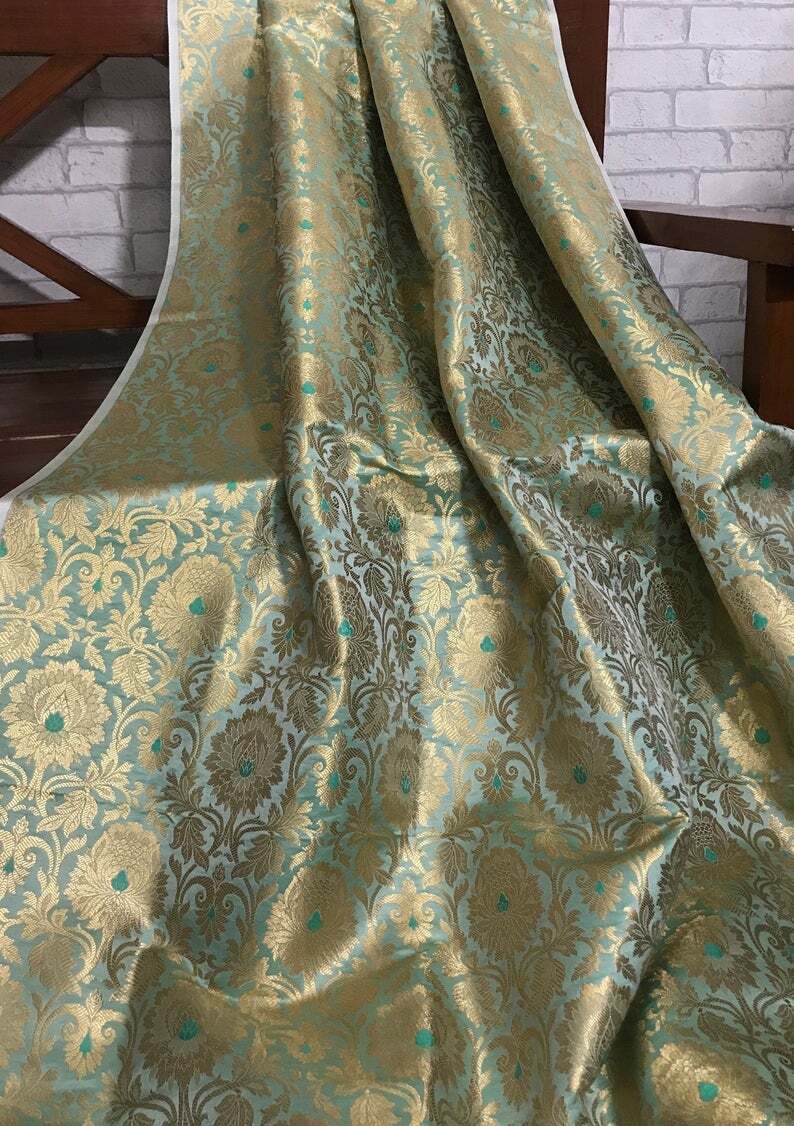 50% SALE Indian Brocade fabric Yellow And Gold Bridal Brocade Fabric NFAF305 Wedding Indian brocade Brocade fabric by the yard