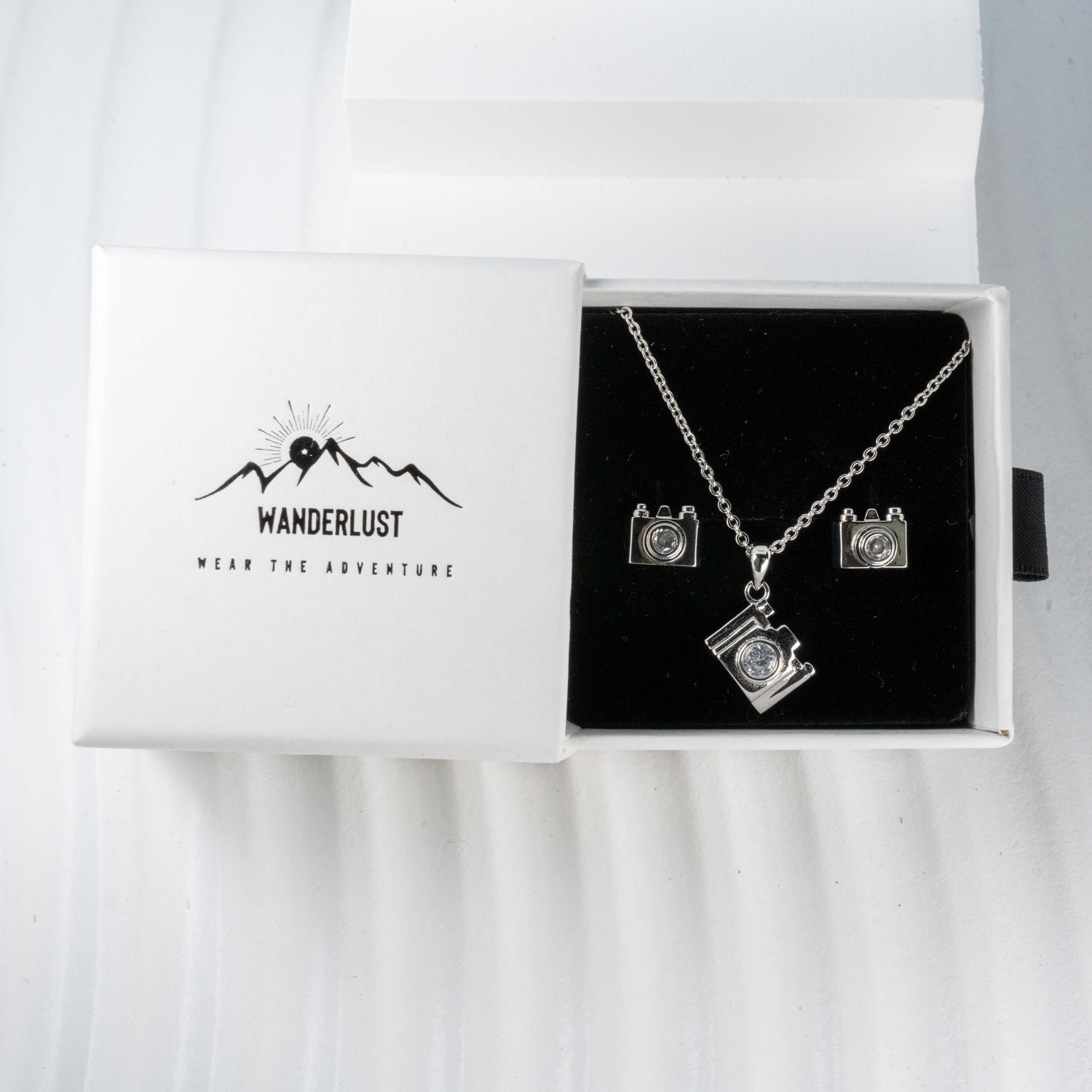 925 Silver Camera Pendant Choker and Copper Camera Earrings Set