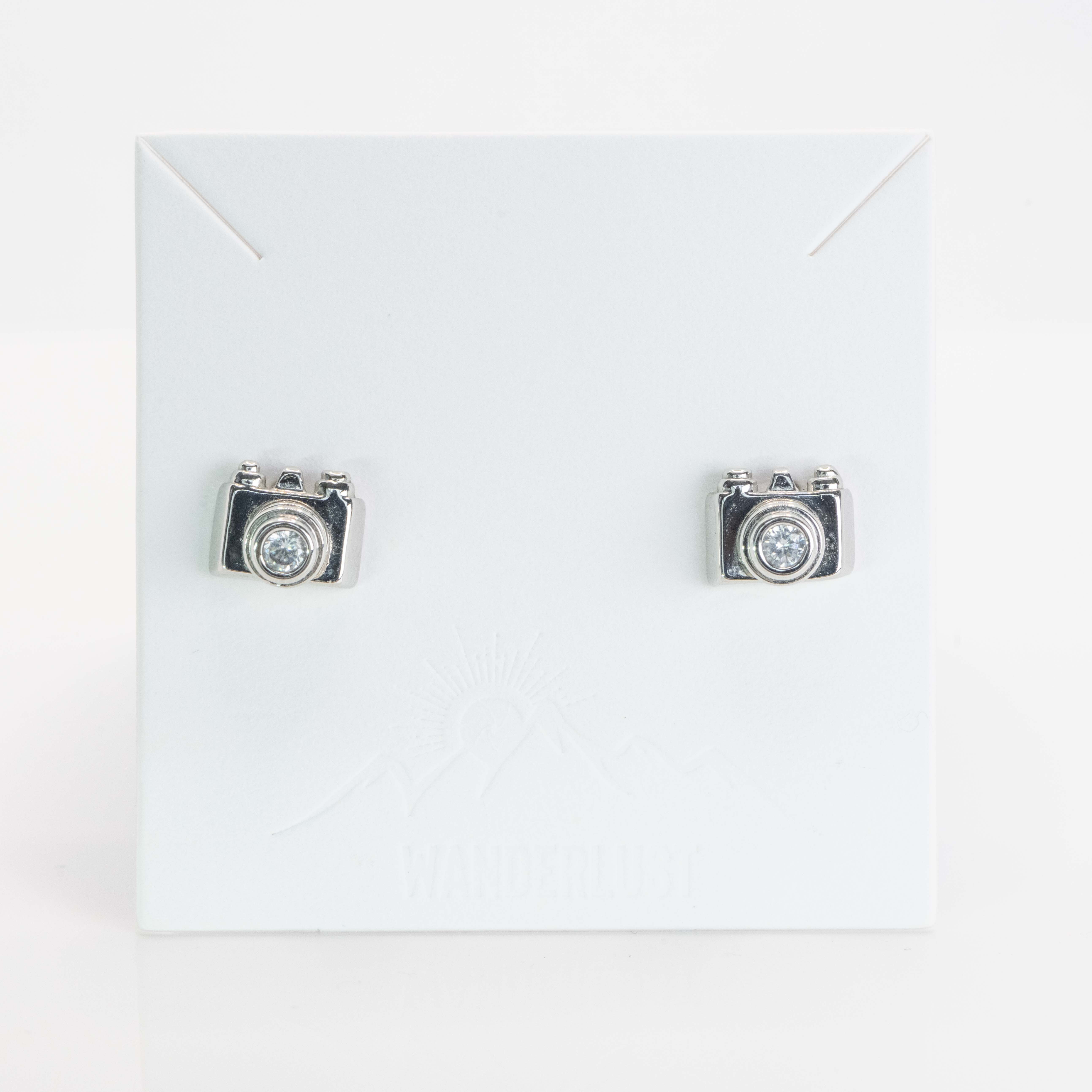Copper Camera Studs Earrings | Silver