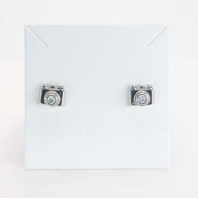 Copper Camera Studs Earrings | Silver