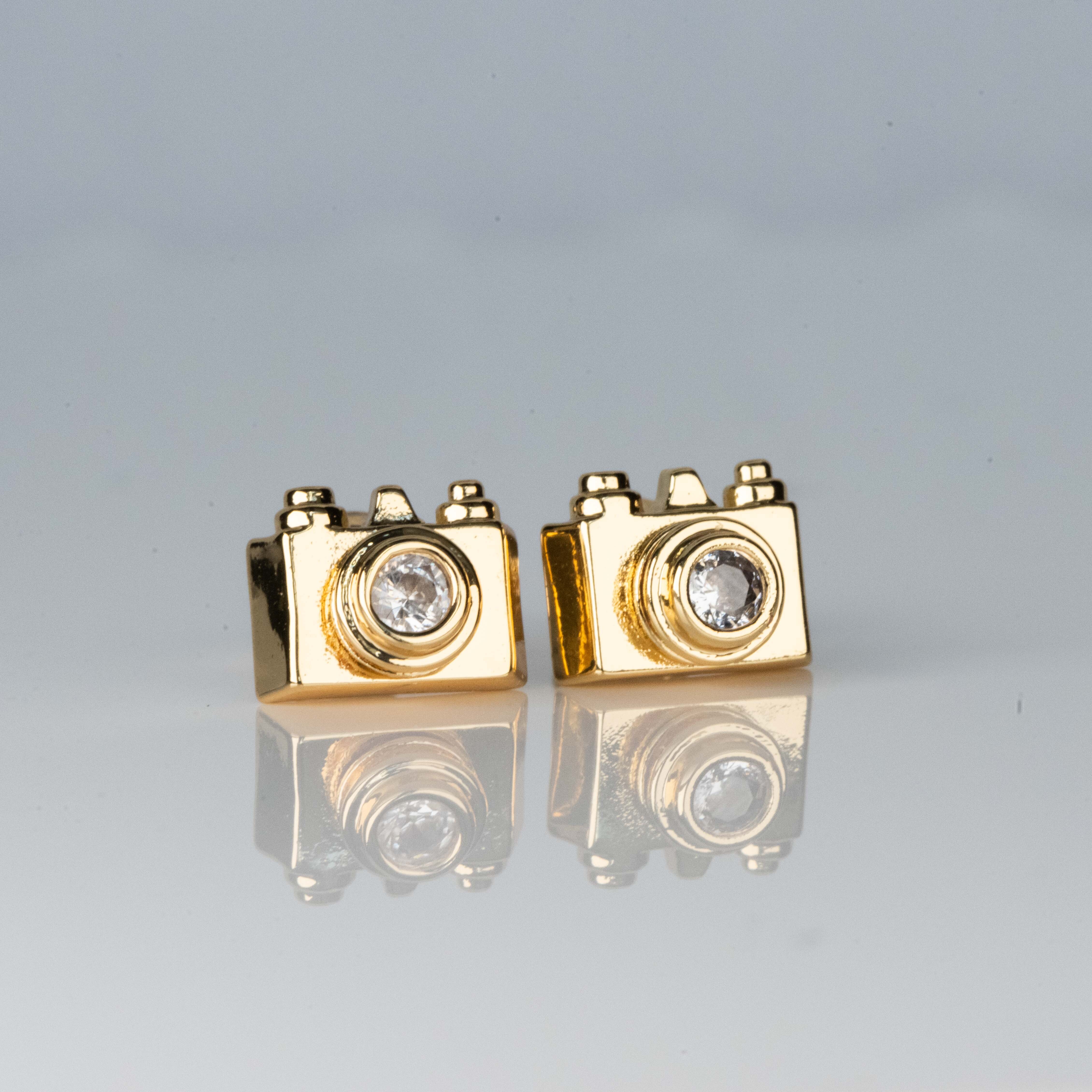 Copper With 18k Gold Plated Camera Studs Earrings | Golden