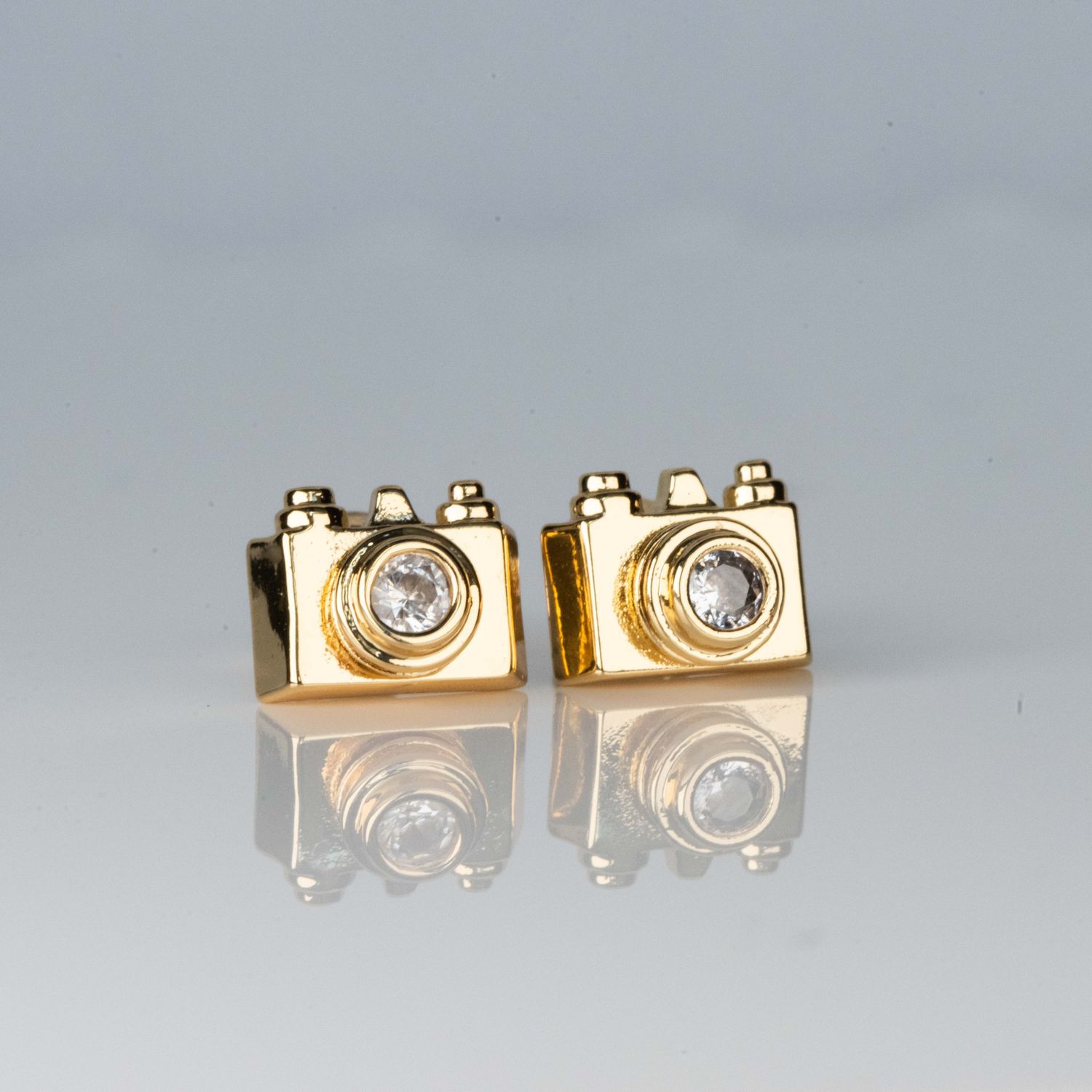 Copper With 18k Gold Plated Camera Studs Earrings | Golden