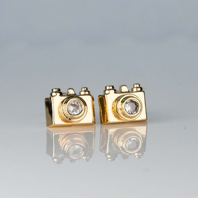 Copper With 18k Gold Plated Camera Studs Earrings | Golden