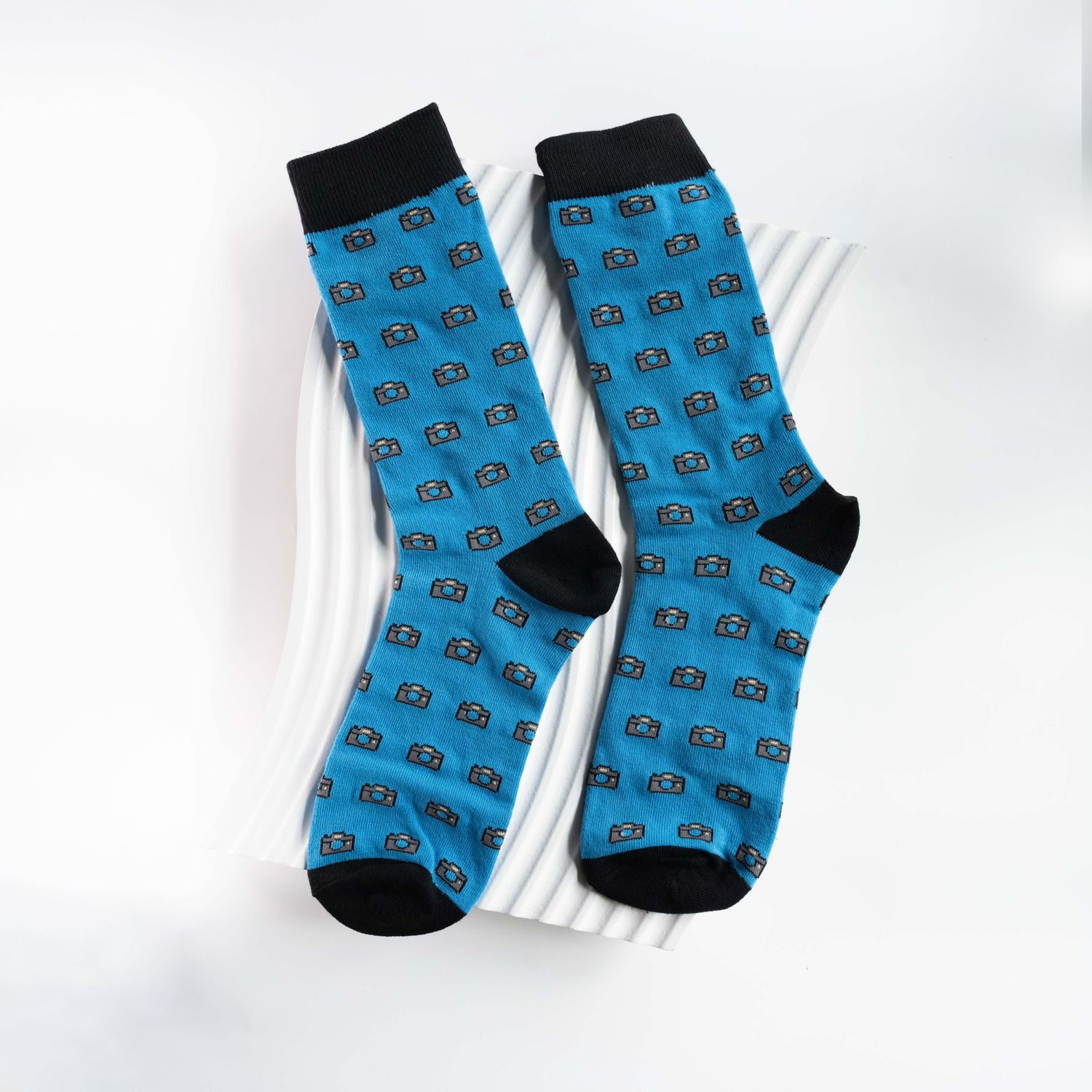 Cotton Men&#39;s Socks | Blue with Mini Cameras