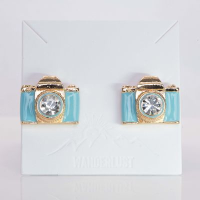 Fun and Excentric Blue Camera Earrings | Metal Zinc Alloy