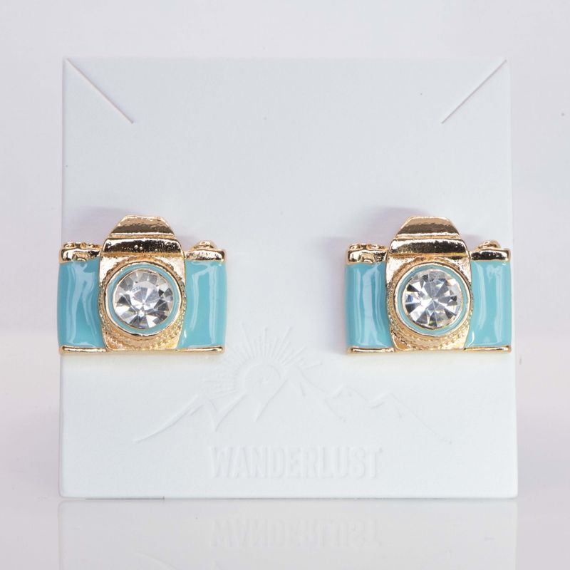 Fun and Excentric Blue Camera Earrings | Metal Zinc Alloy