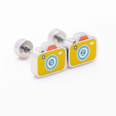 Stainless Steel Colourful Camera Studs Earrings | Silver