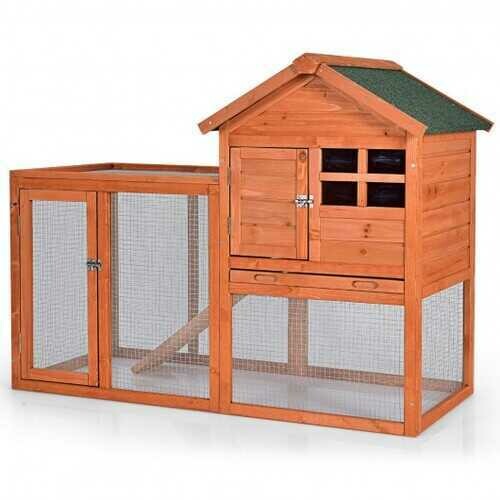 Outdoor Wooden Rabbit hutch-Natural - Color: Natural