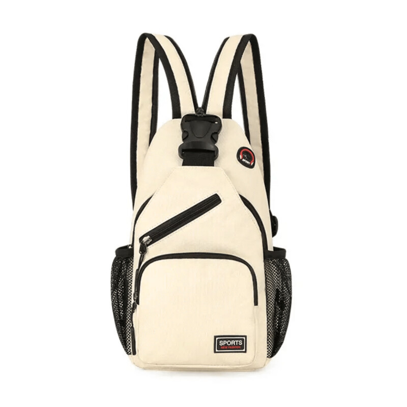 White convertible sling bag with modern design

