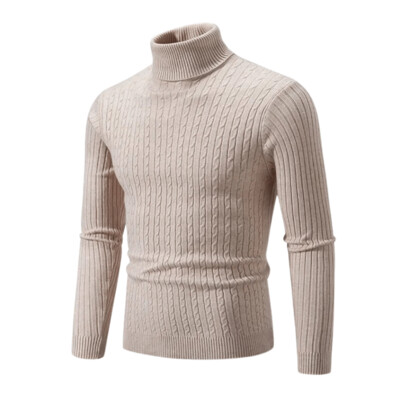 Beige Knitted Slim-Fit Turtleneck Sweater
