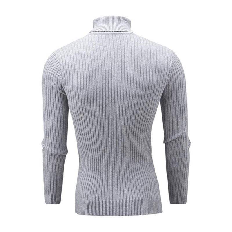 Light Gray Knitted Slim-Fit Turtleneck Sweater