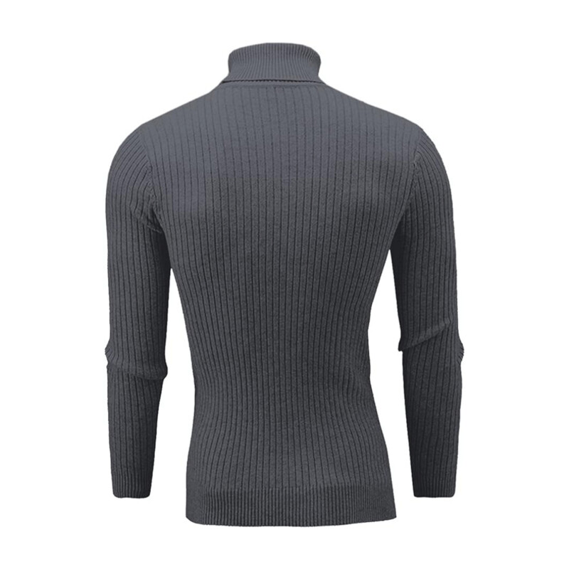 Dark Gray Knitted Slim-Fit Turtleneck Sweater