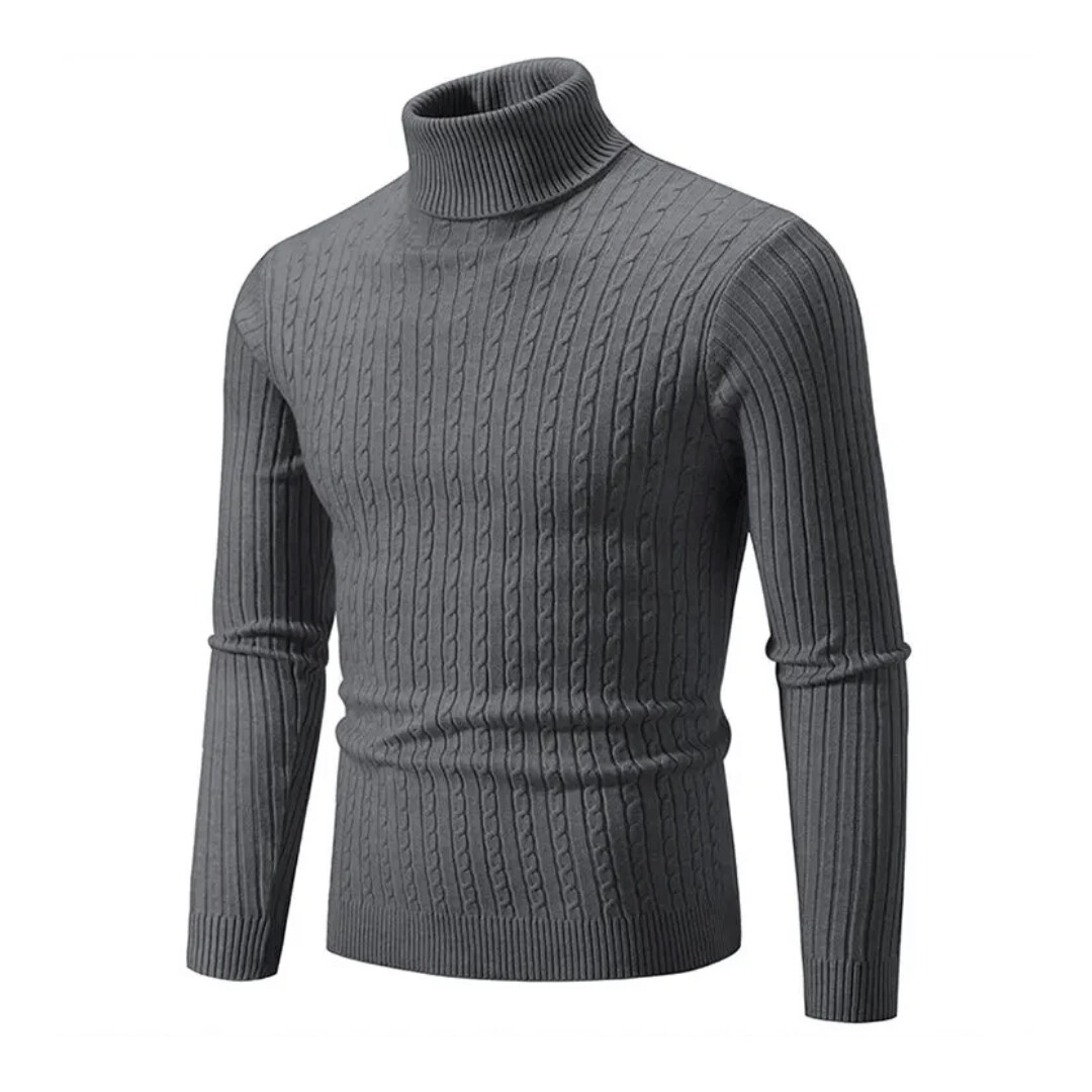 Dark Gray Knitted Slim-Fit Turtleneck Sweater