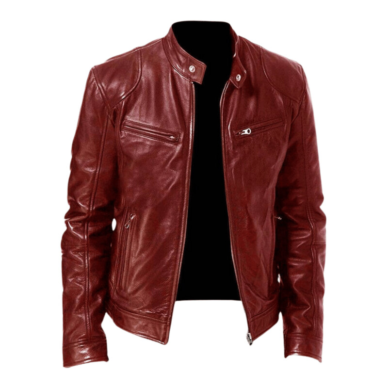 Red Slim-Fit PU Leather Jacket