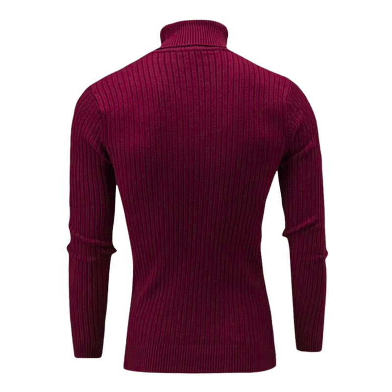 Wine Red Knitted Slim-Fit Turtleneck Sweater
