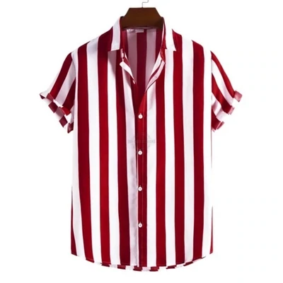 Red Stripes Short-Sleeve Shirt (S, M)