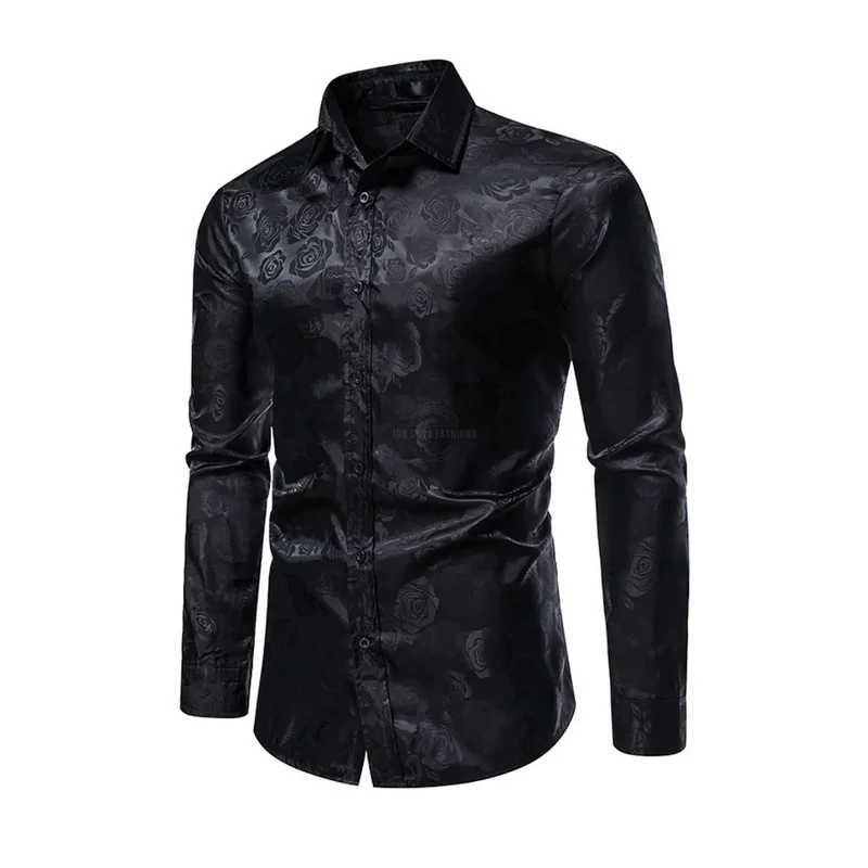 Black Rose Embossed Long-Sleeve Shirt