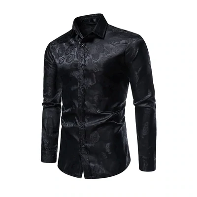 Black Rose Embossed Long-Sleeve Shirt