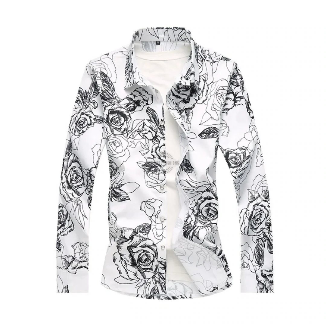 Floral Outline Long-Sleeve Shirt