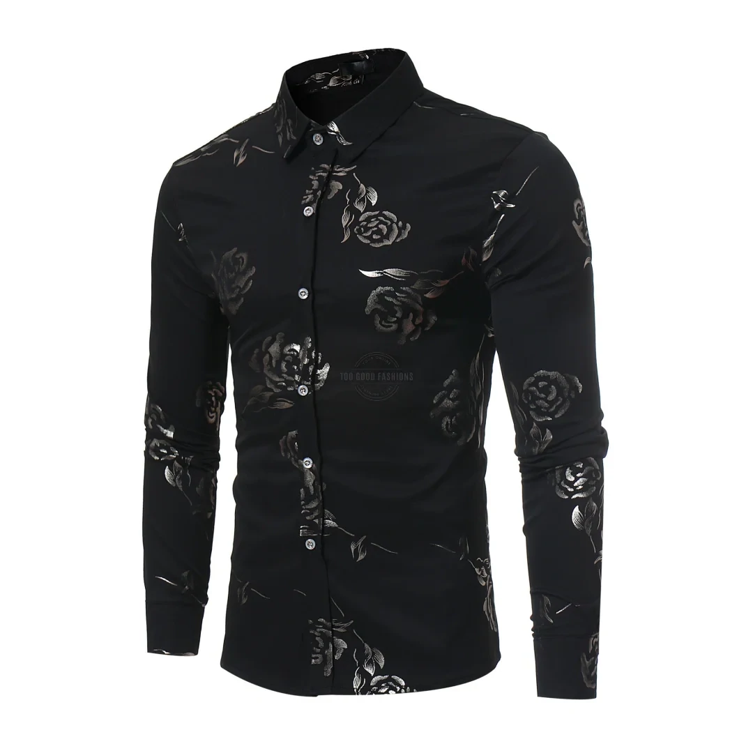Black Gold Roses Long-Sleeve Shirt