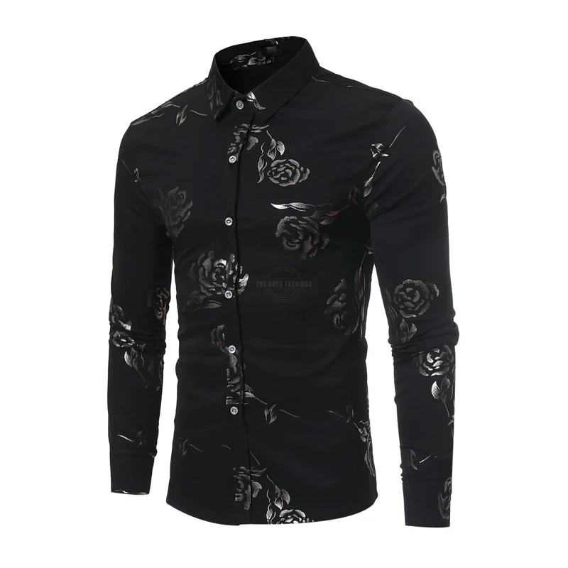 Black Gold Roses Long-Sleeve Shirt